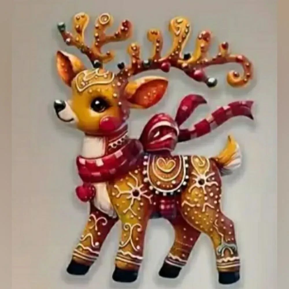 Handmade Metal Christmas Gingerbread Reindeer Indoor or Outdoor Wall/Door Decor